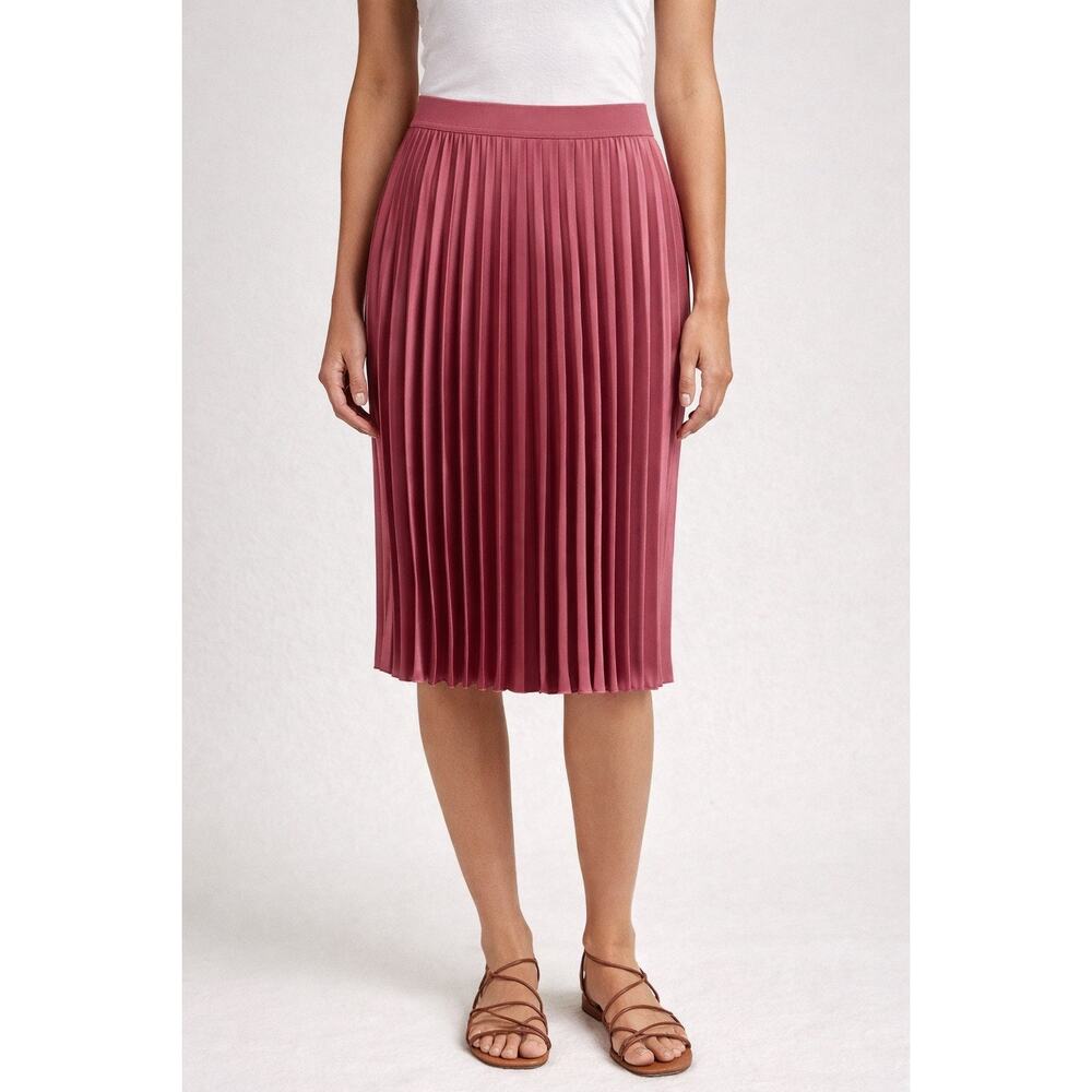 House of Lancry NWT Satin Pleated Pencil Skirt Pink Small Office Minimalist